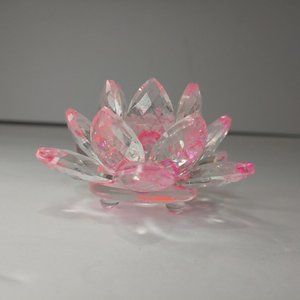 Crystal Lotus Flower Paperweight Pink 3.5" Nelumbo Nucifera Sacred Statue Plant